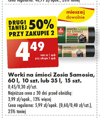 Worki na śmieci 60 l z taśmą ściągającą mocne Zosia samosia promocja