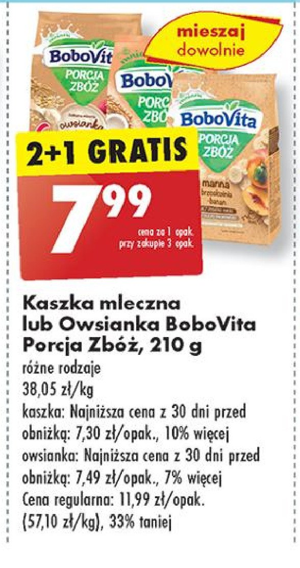 Kaszka manna bez dodatku cukru brzoskwinia-banan Bobovita porcja zbóż promocja w Biedronka