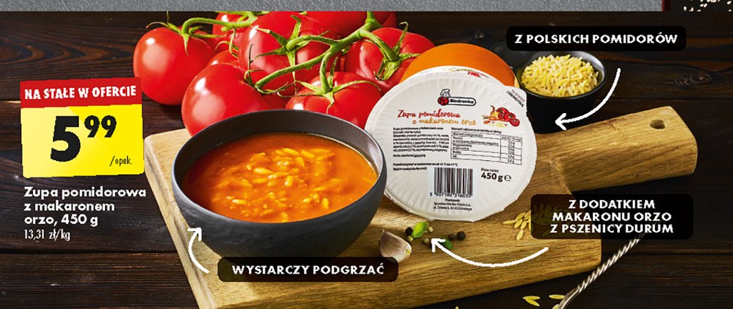 Zupa pomidorowa z makaronem orzo Biedronka promocja