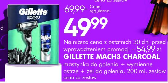 Zestaw w pudełku mach 3 charcoal: maszynka + 2 wkłady do maszynki + żel do golenia 200 ml Gillette zestaw promocja