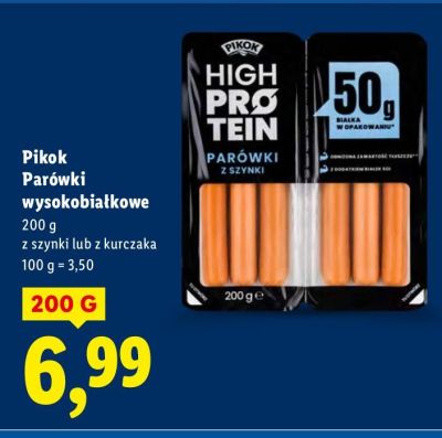 Parówki Pikok Parówki wysokobiałkowe z szynki lub z kurczaka promocja w Lidl