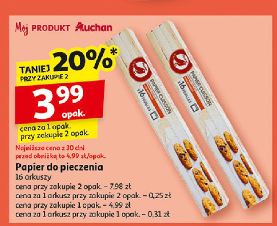 Papier do pieczenia 16 arkuszy Auchan różnorodne (logo czerwone) promocja w Auchan