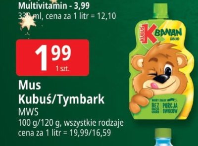 Mus Kubuś/Tymbark MWS 100 g/120 g promocja w Leclerc