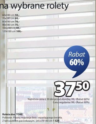 Roleta duo TOKE Poliester. Prosta regulacja ilości wpadającego światła. Z łańcuszkiem paciorkowym. S45 x W180 cm 1 SZT. promocja w Jysk