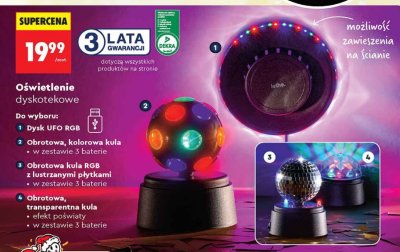 Oświetlenie dyskotekowe lethe - Obrotowa kula RGB z lustrzanymi płytkami, w zestawie 3 baterie promocja w Biedronka