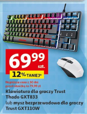 Klawiatura dla graczy Trust Thado GXT833 lub mysz Trust GXT110W promocja w Auchan