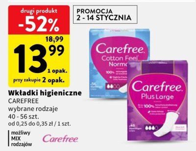 Wkładki higieniczne Carefree promocja w Intermarche