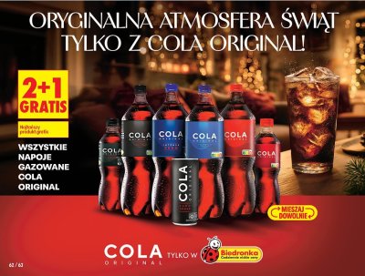 Wszystkie napoje gazowane Cola Original 2+1 GRATIS promocja w Biedronka