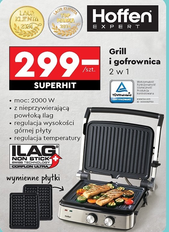 Grill elektryczny i gofrownica 2w1 Hoffen promocja w Biedronka