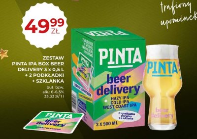 Piwo Pinta IPA Box Beer Delivery Zestaw 3 x 0,5 L + 2 podkładki + szklanka promocja w Duży Ben