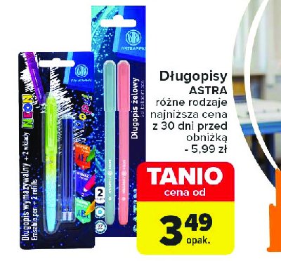 Długopis neon + 2 wkłady Astra promocja w Carrefour