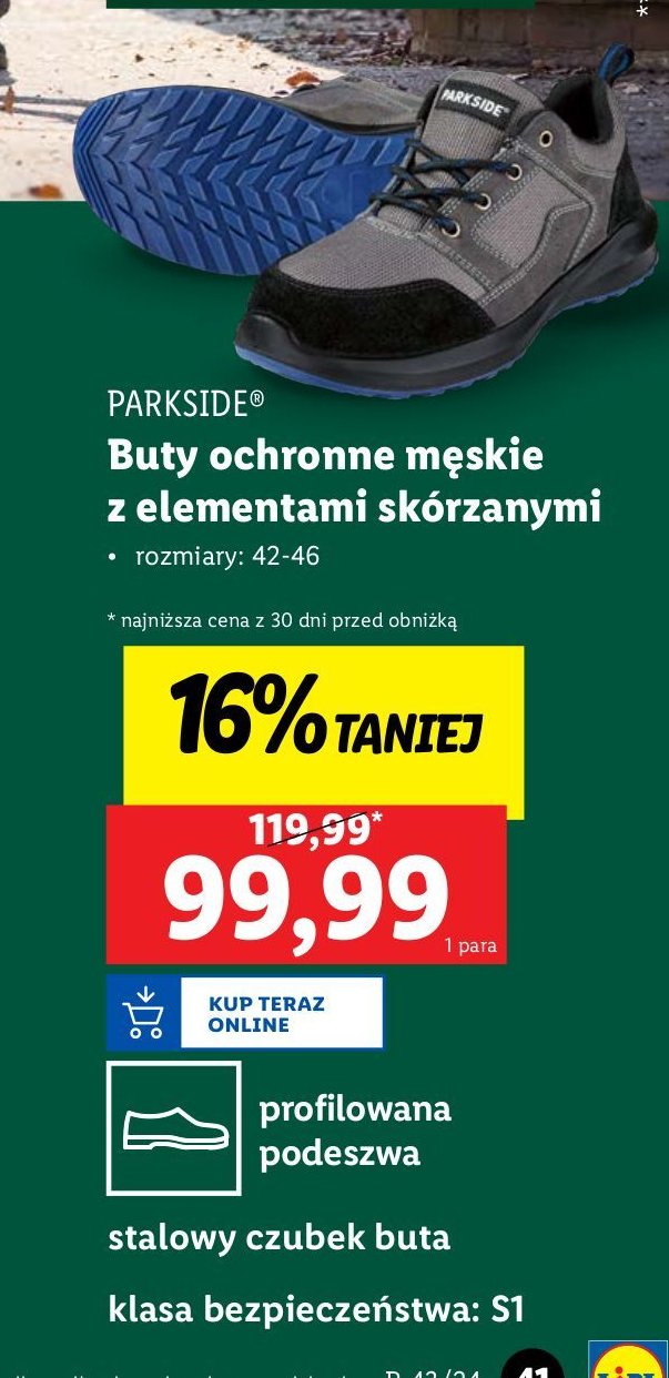 Buty męskie ochronne z elementami skórzanymi rozm. 42-46 Parkside promocja w Lidl