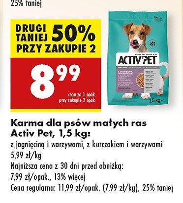 Karma dla psa z jagnięciną i warzywami małe rasy Activ pet promocja