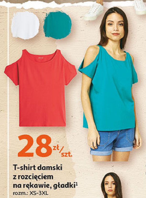 T-shirt damski xs-3xl z rozcięciem gładki Auchan inextenso promocja