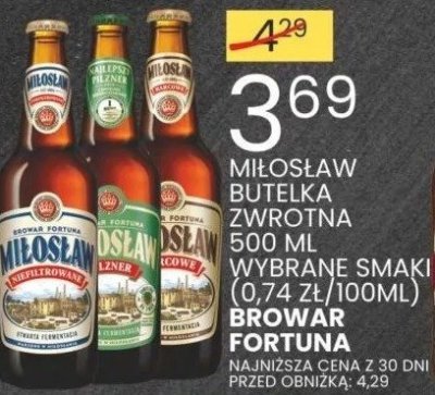 Piwo Miłosław Wielka Zwrotna 500 ml (wybrane smaki) (0,74 zł/100ml) Browar Fortuna promocja w Wafelek
