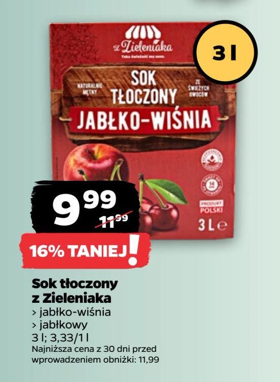 Sok jabłko-wiśnia Z ZIELENIAKA NETTO promocja