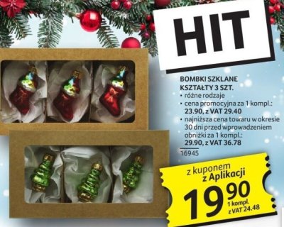 Bombki szklane kształty 3 szt. promocja w Selgros