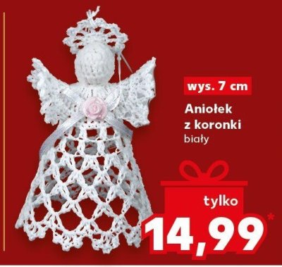 Aniołek z koronki biały wys. 7 cm promocja w Kaufland