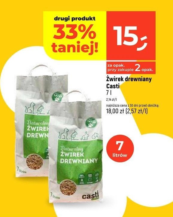 Żwirek drewniany dla kota Casti promocja w Dealz