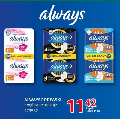 Podpaski Always wybrane rodzaje promocja w Selgros