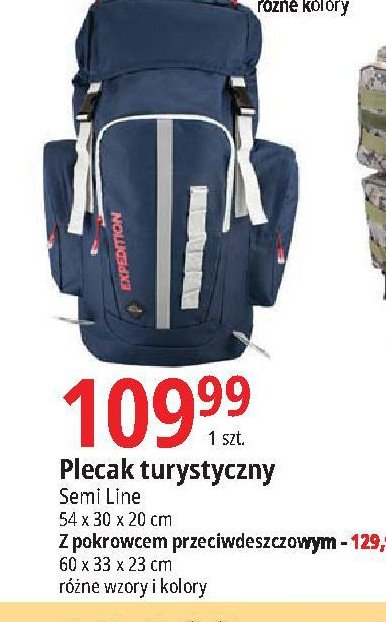 Plecak turystyczny z pokrowcem przeciwdeszczowym 60 x 33 x 23 cm Semi line promocja