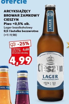 Piwo Arcyksiążęcy Browar Zamkowy Cieszyn <0,5% alk. Lager bezalkoholowy 0,5 l butelka bezzwrotna promocja w Kaufland