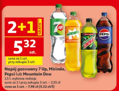 Napój gazowany 7 Up, Mirinda, Pepsi lub Mountain Dew promocja w Auchan