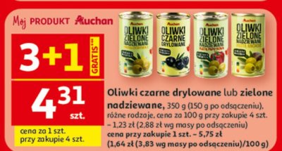 Oliwki czarne drylowane lub zielone nadziewane 350 g (150 g po odsączeniu), różne rodzaje promocja w Auchan