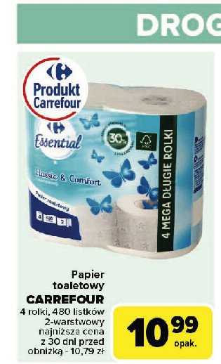Papier toaletowy classic & comfort Carrefour essential promocja w Carrefour Market