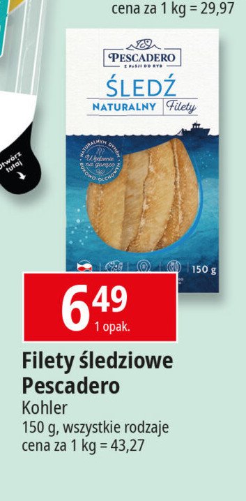 Filety śledziowe wędzone naturalne Pescadero promocja w Leclerc