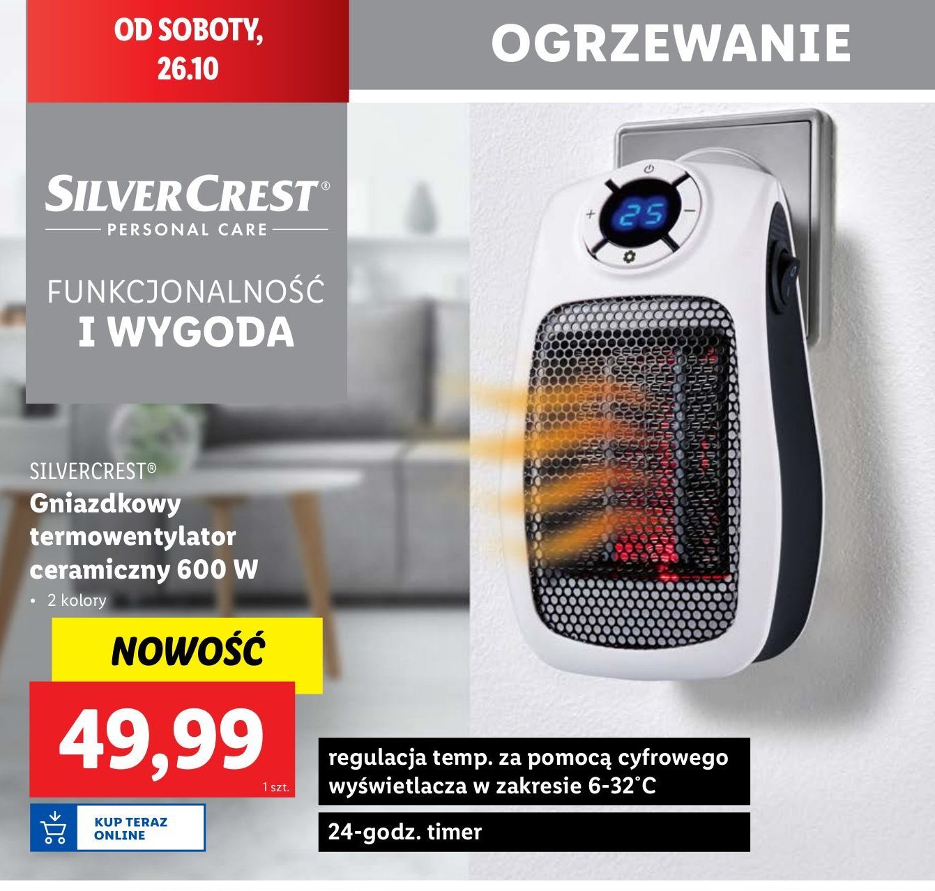 Termowentylator gniazdkowy ceramiczny 600w Silvercrest promocja