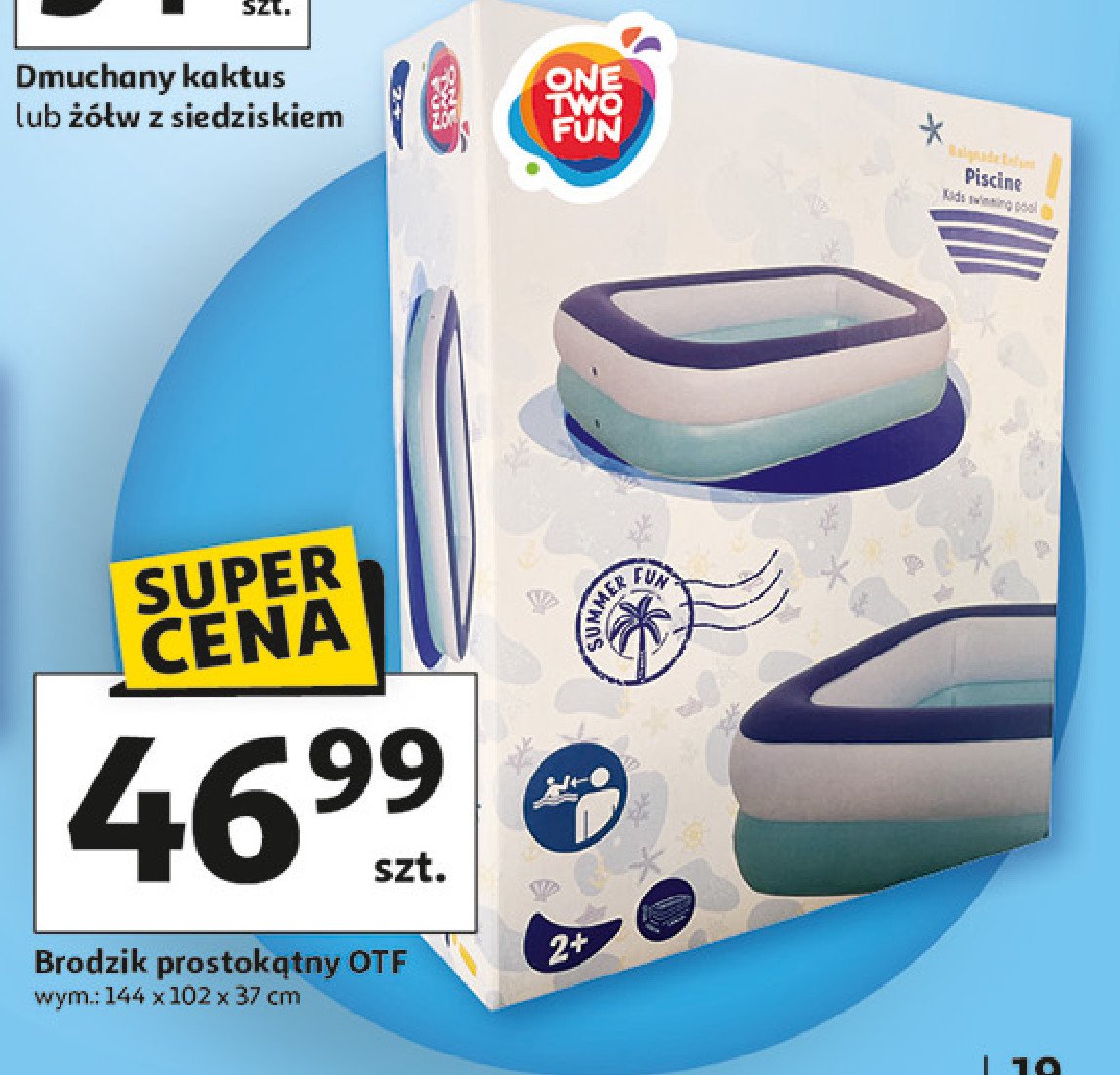 Brodzik prostokątny 144 x 102 x 37 cm One two fun promocja w Auchan