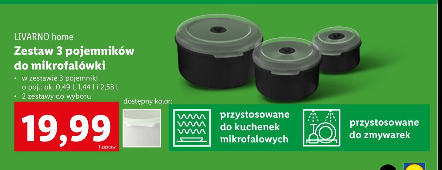 Zestaw pojemników do mikrofalówki 490 ml + 1.44 l + 2.58 l LIVARNO HOME promocja