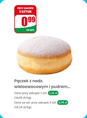 Pączek z nadzieniem wieloowocowym i pudrem promocja w Dino