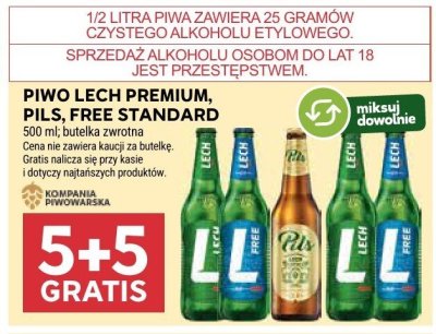 Piwo Lech Premium, Pils, Free Standard promocja w Stokrotka