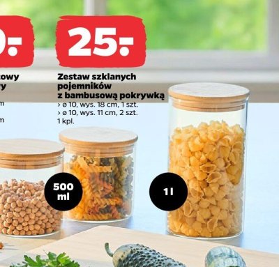 Zestaw szklanych pojemników z bambusową pokrywką promocja w Netto