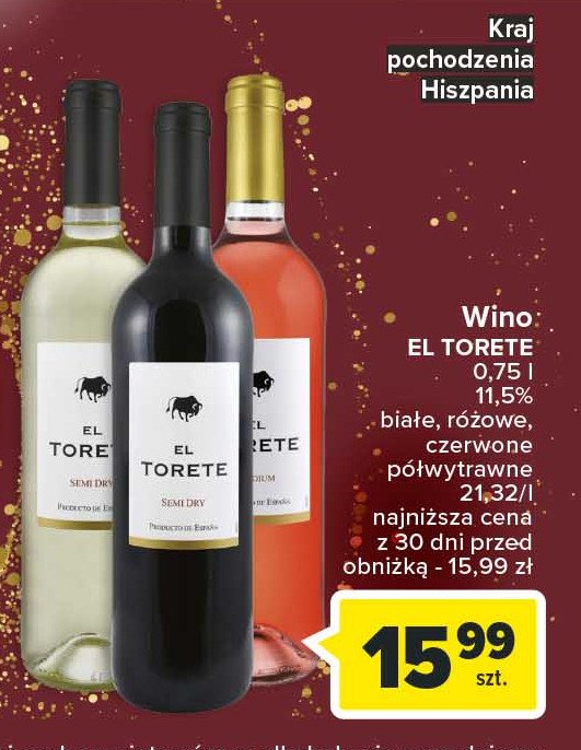 Wino El torete semi dry promocja