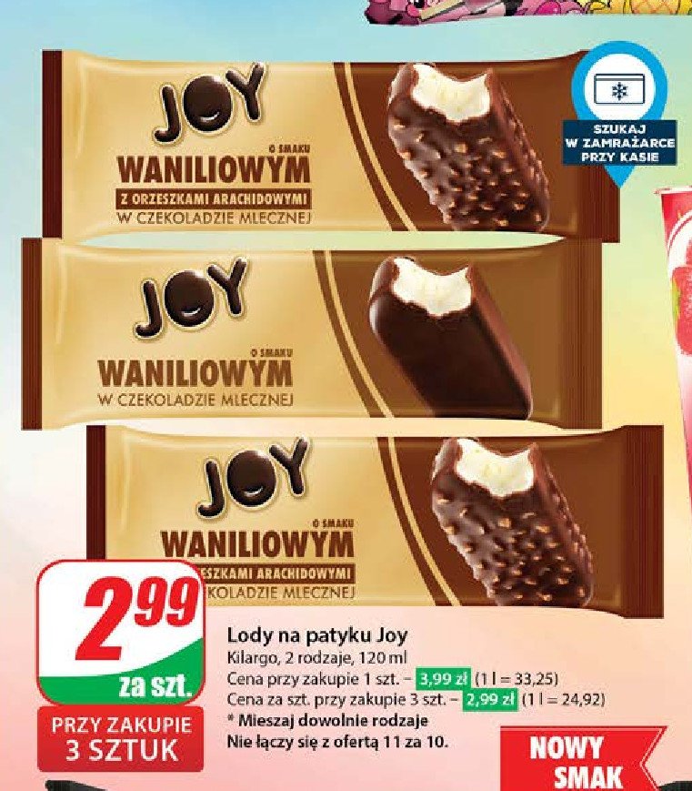 Lód vanilla flavour w polewie czekoladowej z orzechami Augusto joy promocja w Dino