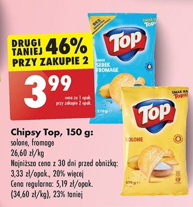 Chipsy o smaku fromage Top chips grube i mocne Top (biedronka) promocja