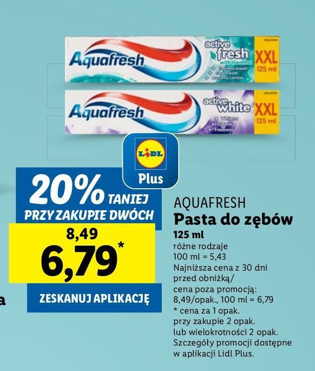 Pasta do zębów z mentolem Aquafresh active fresh promocja