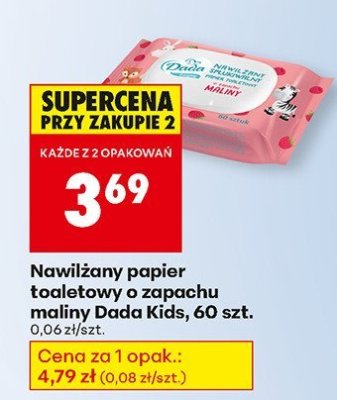 Nawilżany papier toaletowy o zapachu maliny Dada Kids, 60 szt. promocja w Biedronka