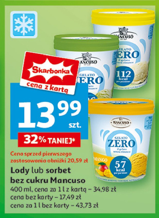 Lody bez cukru waniliowe Mancuso gelati promocja