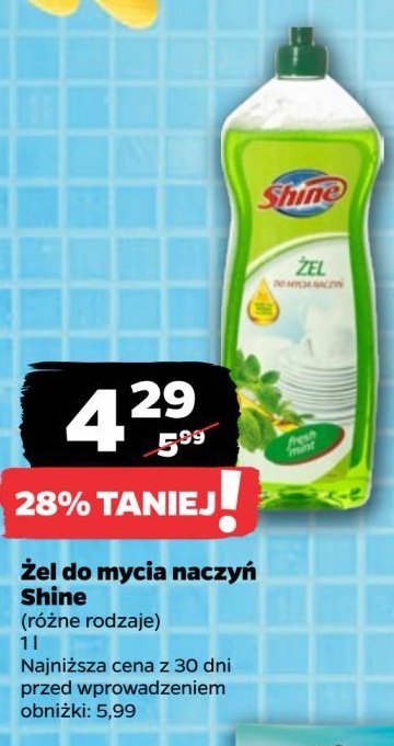 Żel do mycia naczyń fresh mint Shine classic promocja w Netto