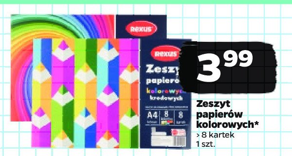 Zeszyt papierów kolorowych a4 8 kartek Rexus promocja