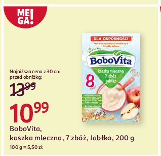 Kaszka mleczna 7 zbóż jabłko Bobovita promocja w Rossmann