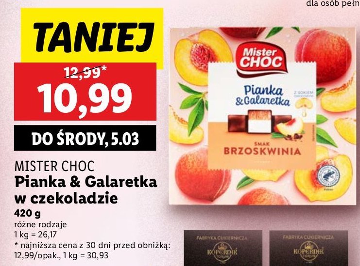 Pianka & galaretka brzoskwinia Mister choc promocja w Lidl