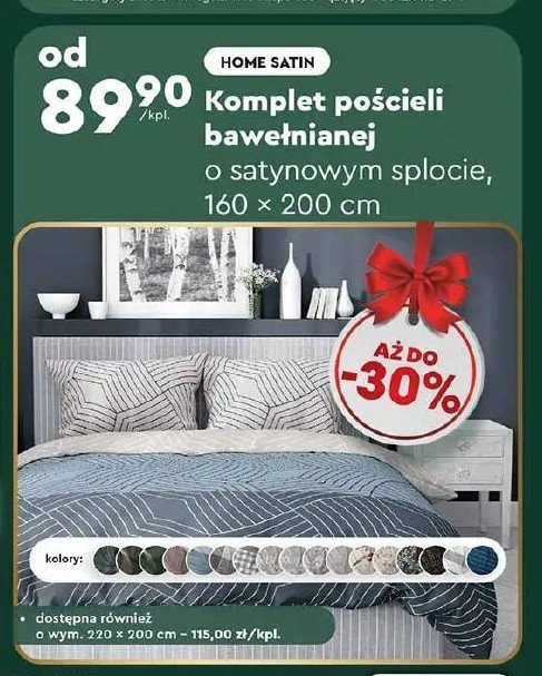 Komplet pościeli bawełna satynowa 160 x 200 cm + 2 x 70 x 80 cm promocja w Biedronka