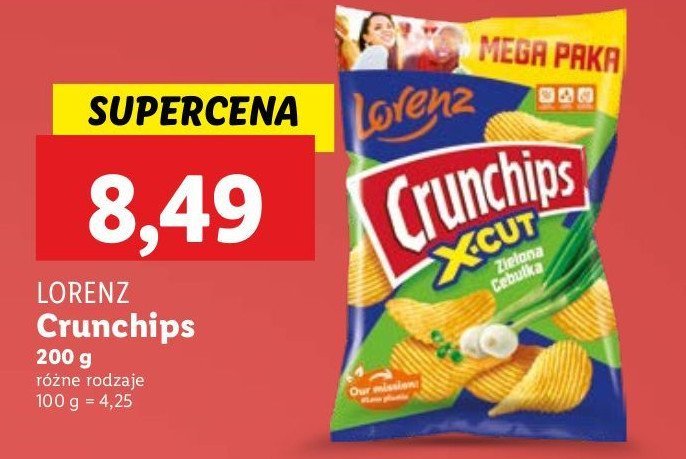 Chipsy zielona cebulka Crunchips x-cut Crunchips lorenz promocja