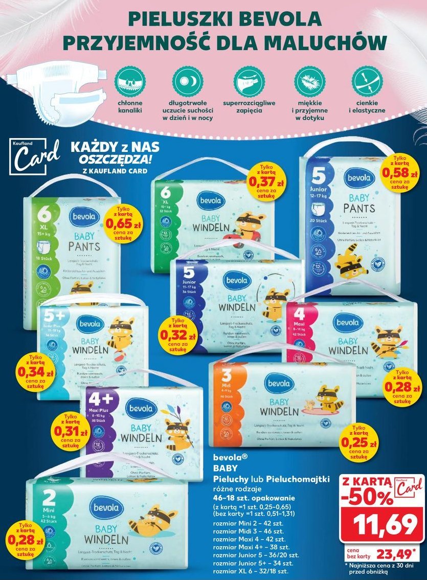 Pieluchomajtki 5 junior Bevola baby promocja w Kaufland