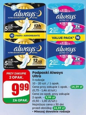 Podpaski Ultra Night 10-20 szt. promocja w Dino